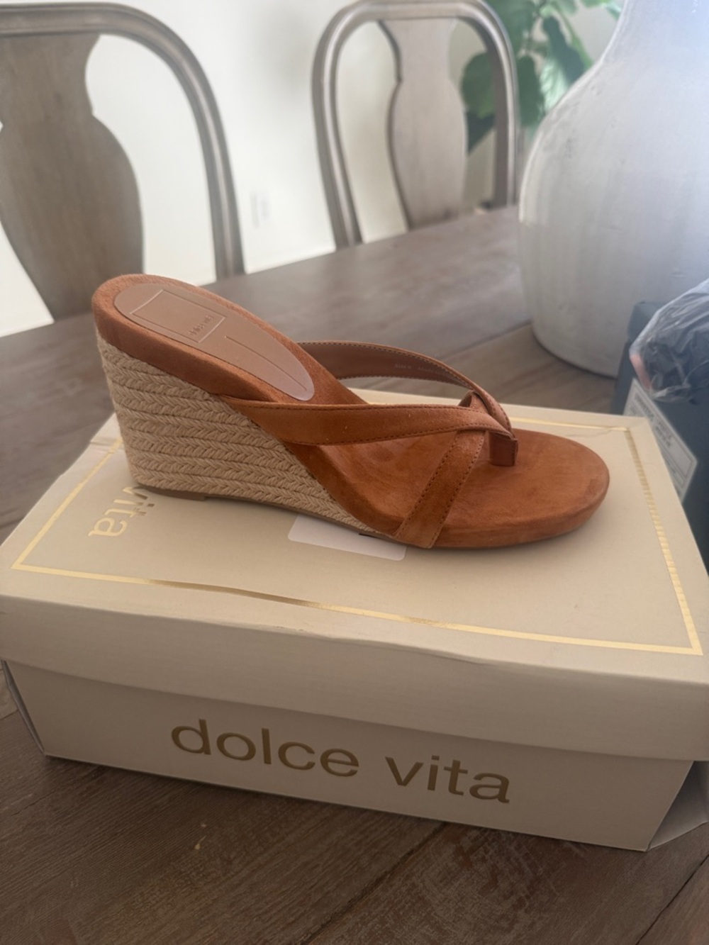 Dolce Vita Tan Suede Espadrille Wedge Thong Sandals